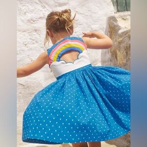 Mini Boden Blue Polka Dot Dress with Rainbow Detail